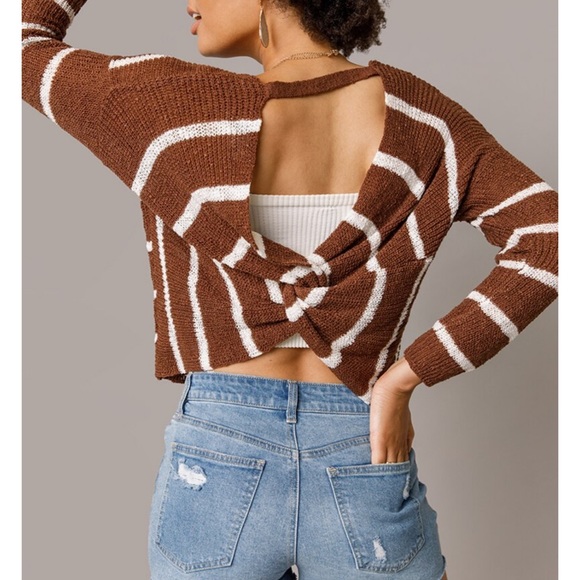 🤎New Francesca’s Jada Striped Back Knot Sweater🤎 - Picture 3 of 6